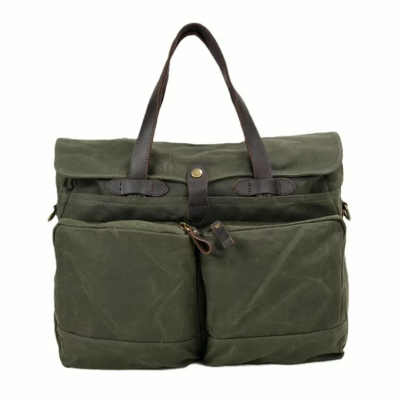 Waxed Canvas Briefcase "Phil" Green