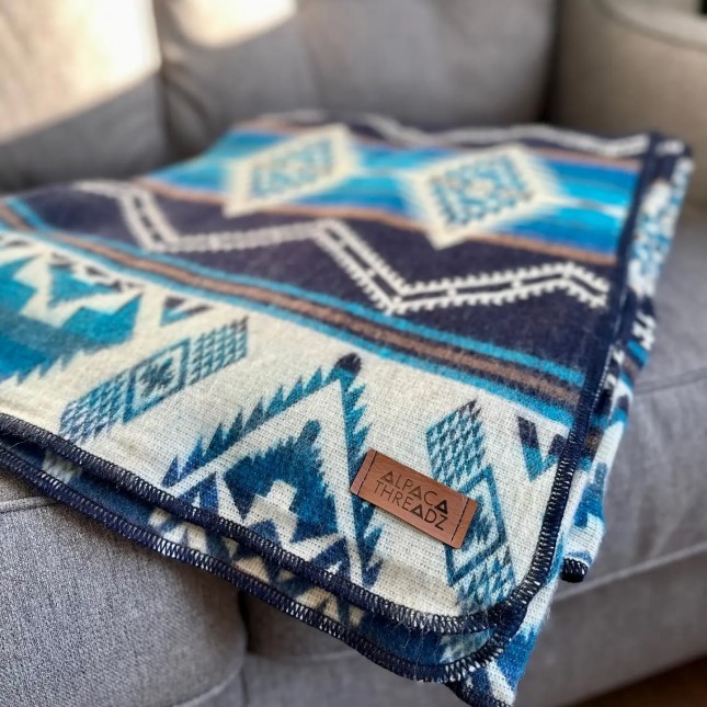 Alpaca Wool Blanket Cobalt Blue