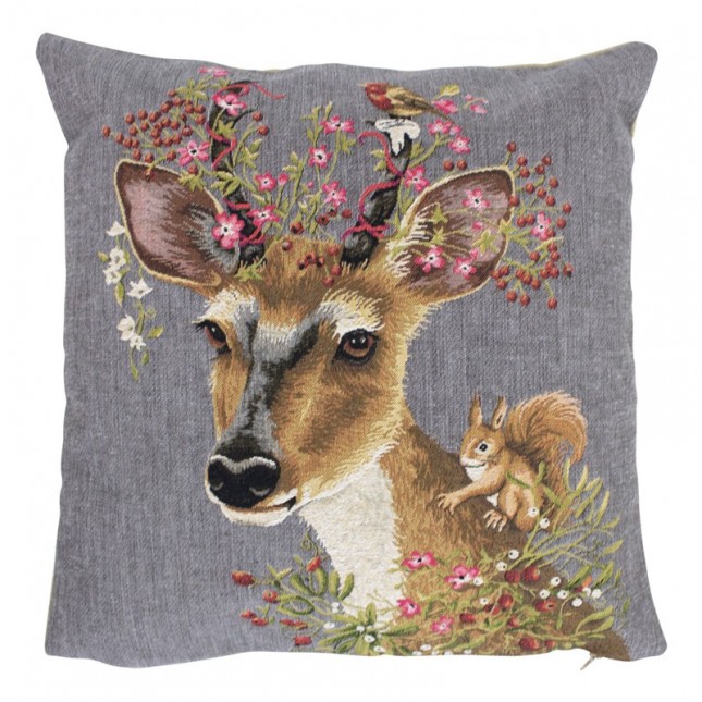 Gobelin Kussen Flower Deer Squirrel