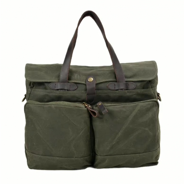 Waxed Canvas Briefcase "Phil" Green