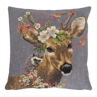 Gobelin Kussen Flower Deer Hedgehog