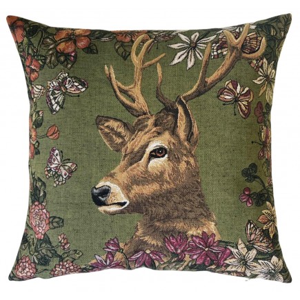Gobelin Kussen Stag & Butterflies Links